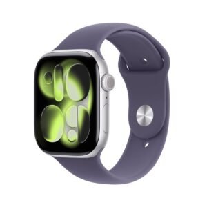 Apple Watch Series 11 [GPS + Cellular 46mm] Smartwatch with Silver Aluminum Case with Purple Fog Sport Band - S/M